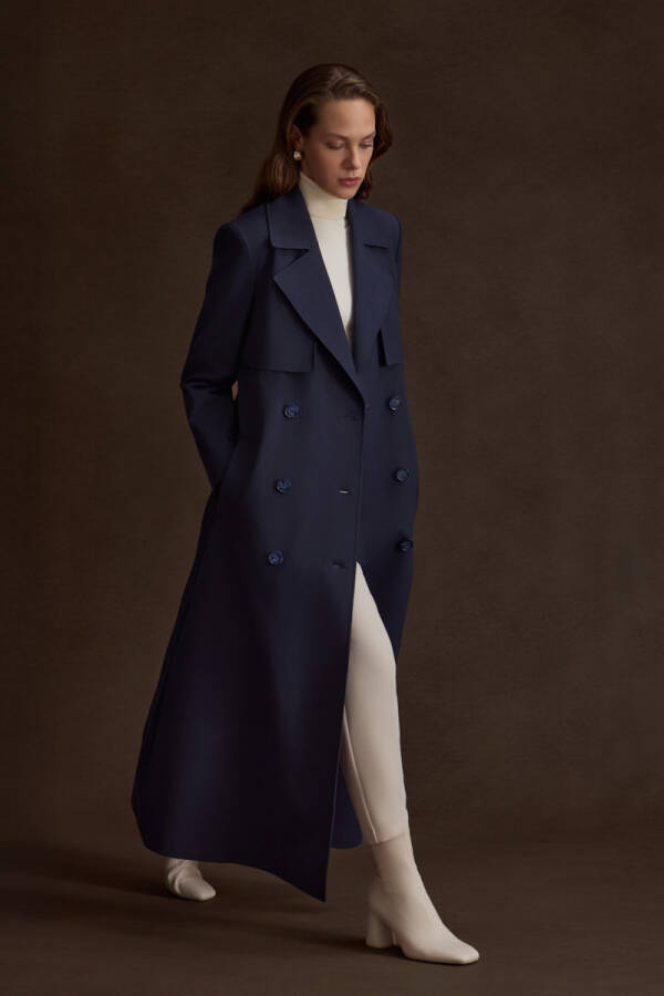 Lacivert Rüzgarlık Detaylı Trençkot - 1