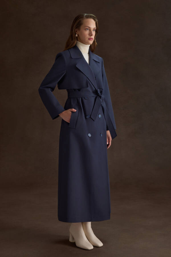 Lacivert Rüzgarlık Detaylı Trençkot - 4