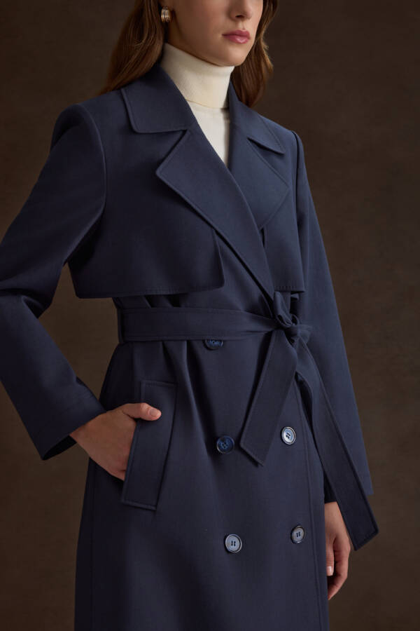 Lacivert Rüzgarlık Detaylı Trençkot - 5