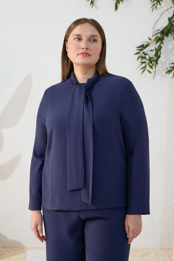 Lacivert Şal Yaka Bluz - 2