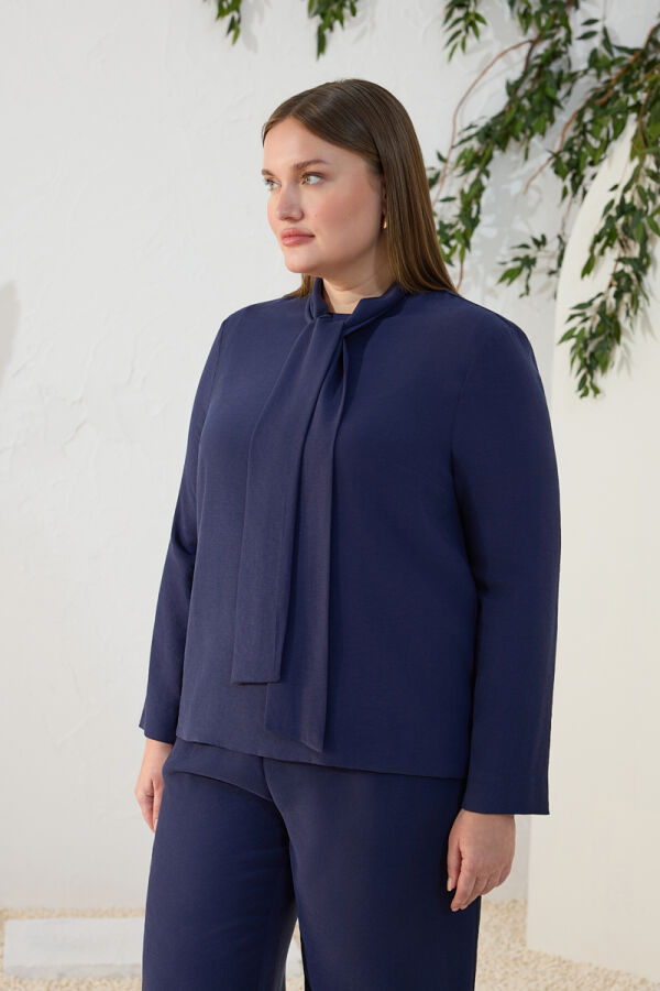 Lacivert Şal Yaka Bluz - 3