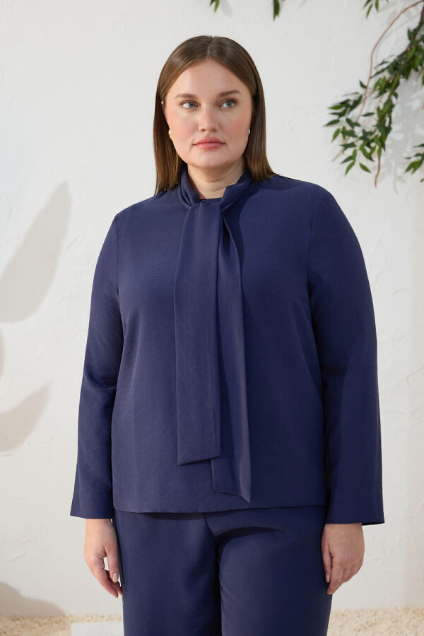 Lacivert Şal Yaka Bluz - 5