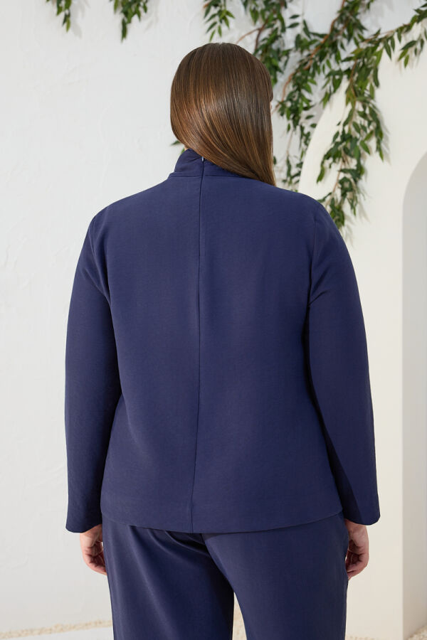 Lacivert Şal Yaka Bluz - 7