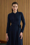 Lacivert Seyyar Kuşaklı ,Kloş Örme Elbise - 1