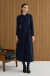 Lacivert Seyyar Kuşaklı ,Kloş Örme Elbise - 3