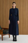 Lacivert Seyyar Kuşaklı ,Kloş Örme Elbise - 2