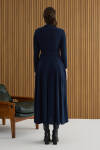 Lacivert Seyyar Kuşaklı ,Kloş Örme Elbise - 6