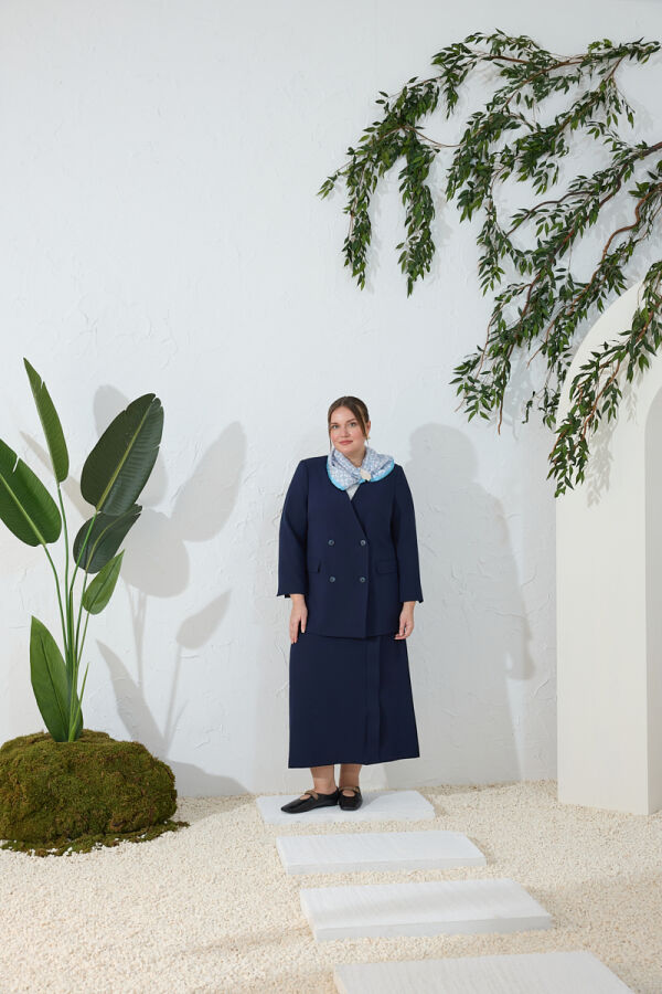 Lacivert Sıfır Yaka Fleto Cepli Ceket - 1