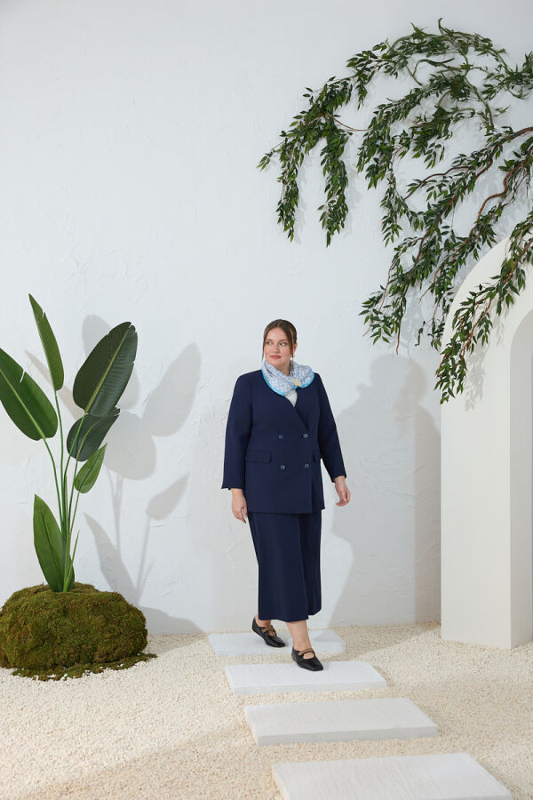 Lacivert Sıfır Yaka Fleto Cepli Ceket - 2