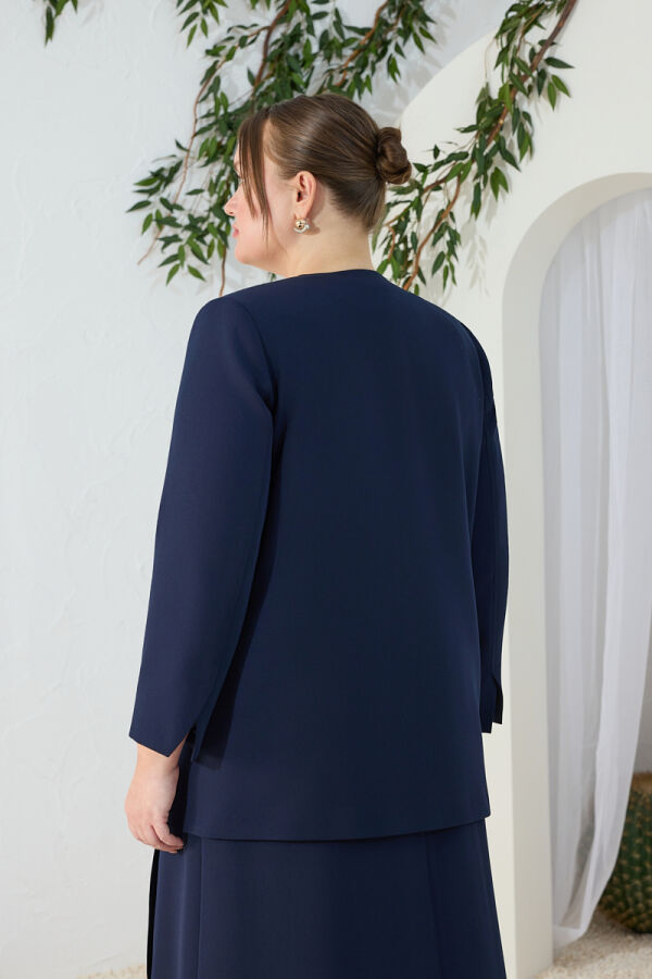 Lacivert Sıfır Yaka Fleto Cepli Ceket - 6