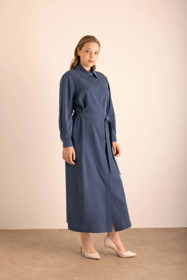 Lacivert Tencel Cotton Gömlek Elbise - 5