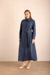 Lacivert Tencel Cotton Gömlek Elbise - 2