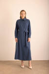Lacivert Tencel Cotton Gömlek Elbise - 4