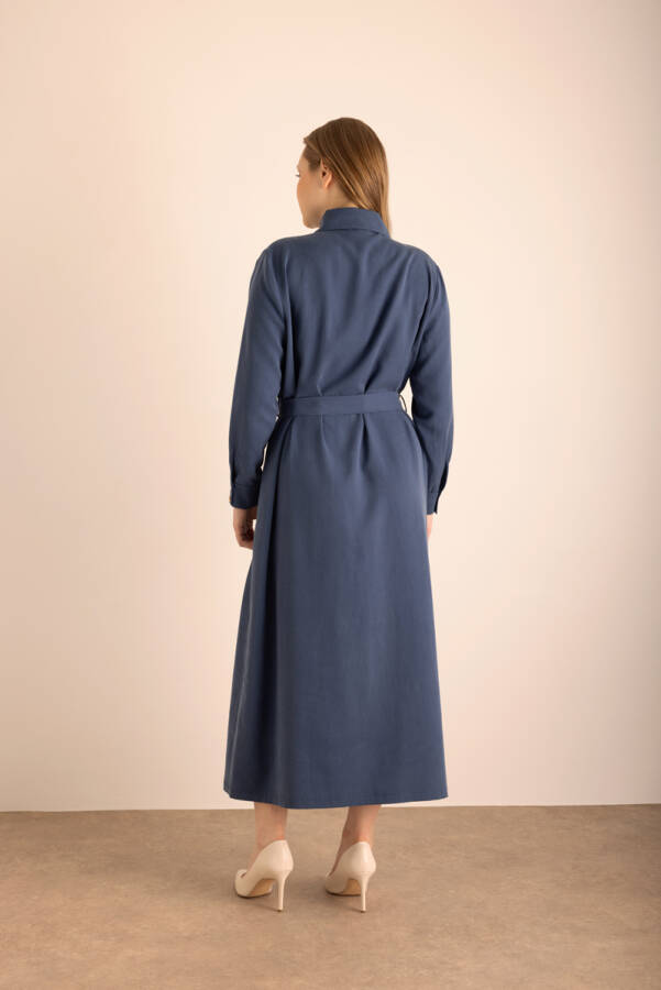 Lacivert Tencel Cotton Gömlek Elbise - 6