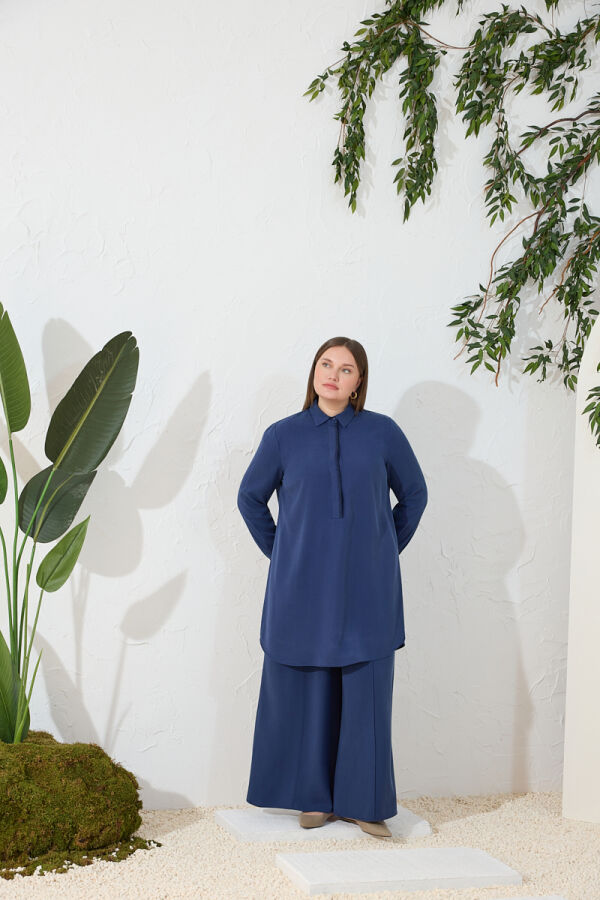 Lacivert Tencel Pantolon Etek - 1