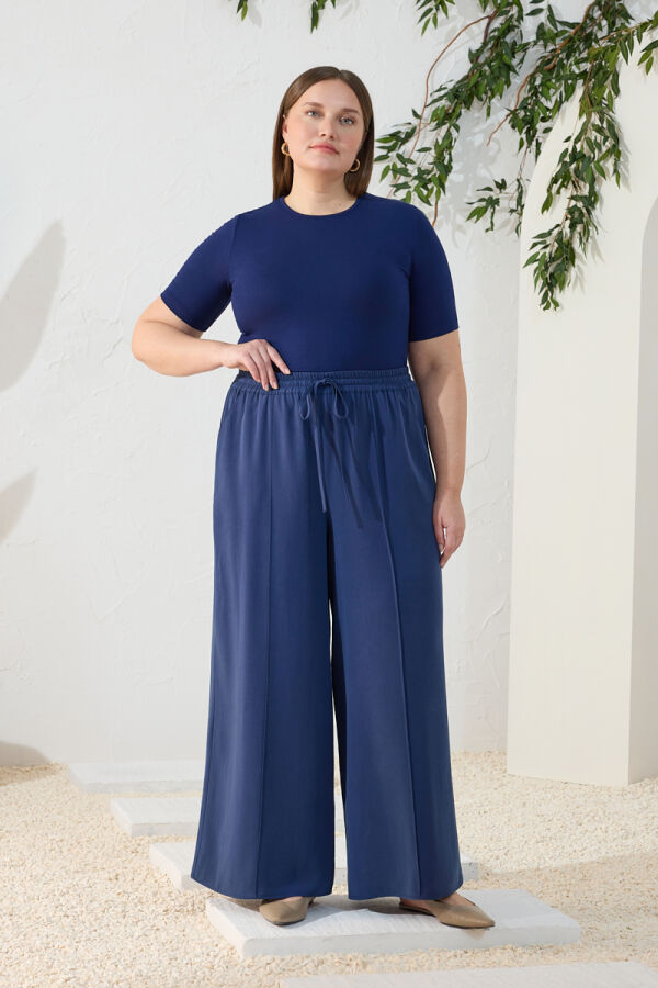 Lacivert Tencel Pantolon Etek - 3