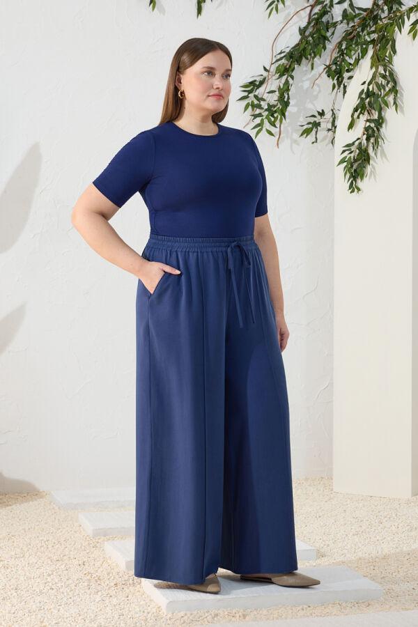 Lacivert Tencel Pantolon Etek - 4