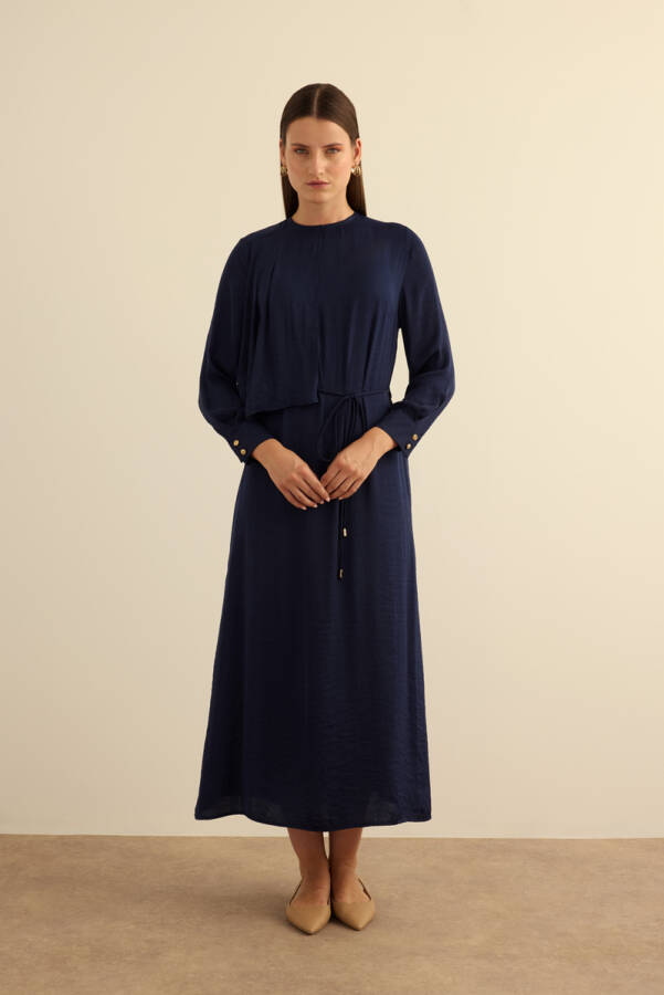 Lacivert Üst Kısmı Volan Parça Hareketli Dökümlü Elbise - 4