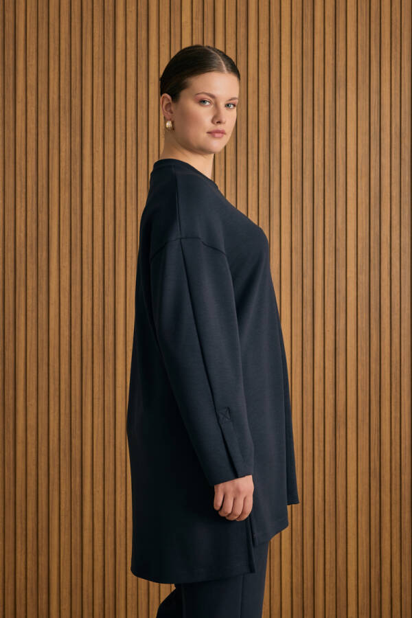 Lacivert Viscon Örme Sweatshirt - 3