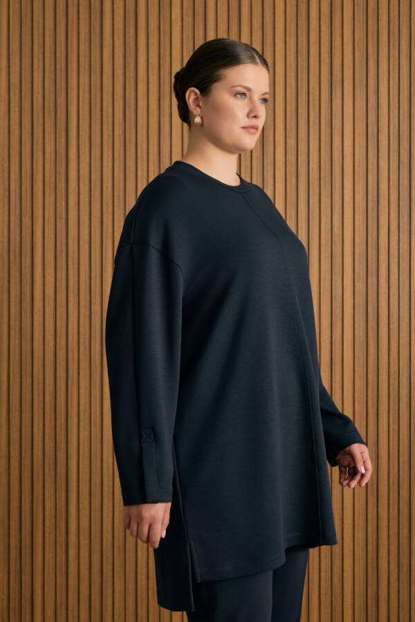 Lacivert Viscon Örme Sweatshirt - 4