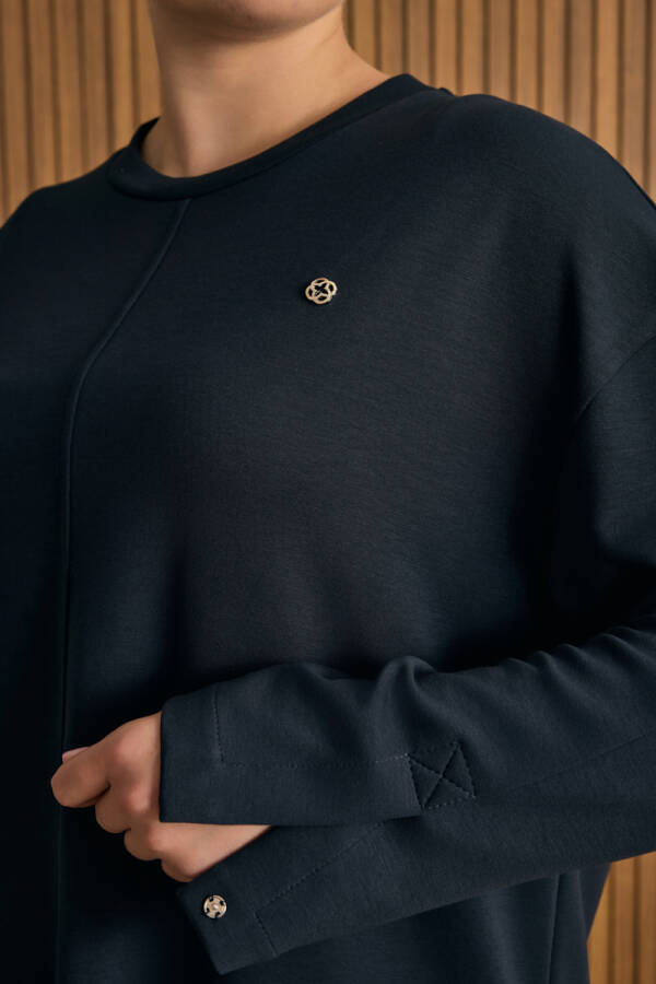 Lacivert Viscon Örme Sweatshirt - 5