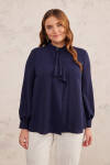 Lacivert Volan Detaylı Bluz - 4