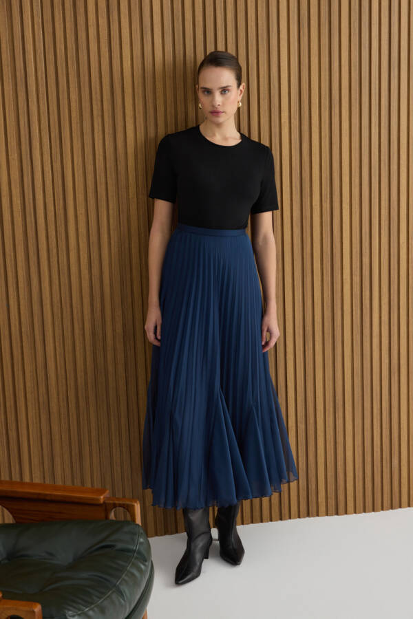 Lacivert Volanlı Pilise Etek - 2