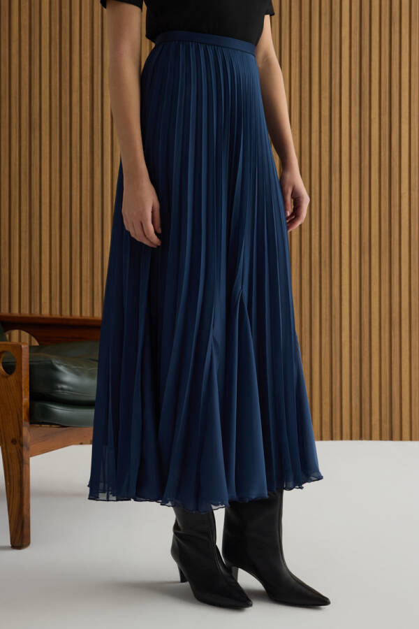 Lacivert Volanlı Pilise Etek - 4