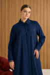 Lacivert Yaka ve Kol Ucu Organze Detaylı Ferace - 4