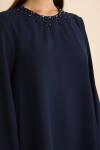 Lacivert Yakası Boncuk İşlemeli Asimetrik Tunik - 6