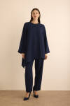 Lacivert Yakası Boncuk İşlemeli Asimetrik Tunik - 3