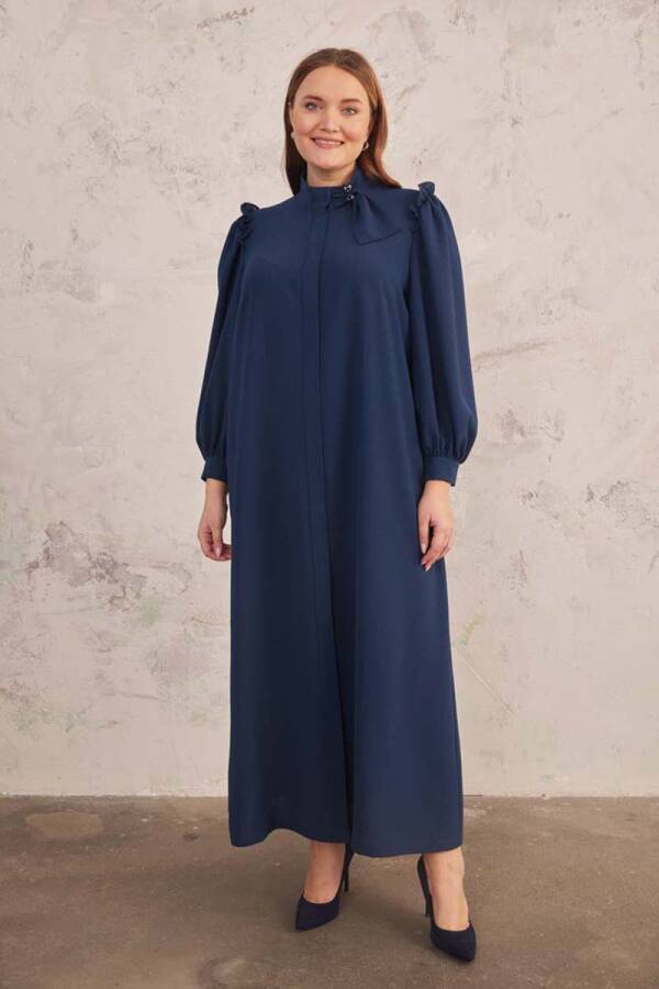 Lacivert Yakası Fiyonk Detaylı Ferace - 1