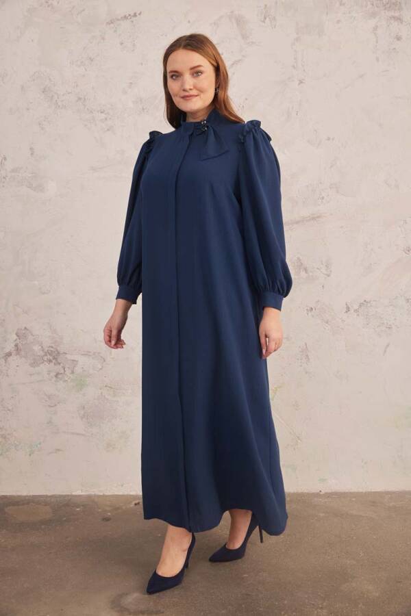 Lacivert Yakası Fiyonk Detaylı Ferace - 7