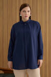 Lacivert Yakası Pili ve Boncuk Detaylı Bluz - 2