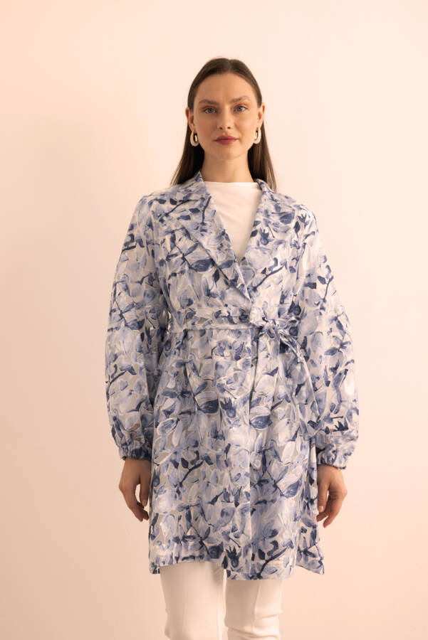 Lacivert Yakma Organze Kumaştan Transparan Kap - Aker