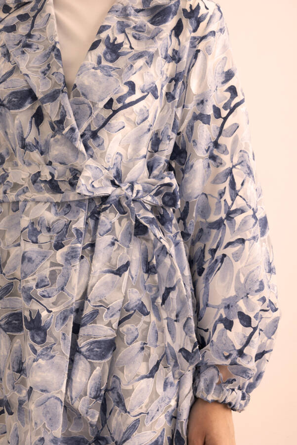 Lacivert Yakma Organze Kumaştan Transparan Kap - 5