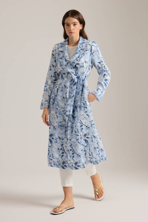 Lacivert Yakma Organze Kumaştan Transparan Trençkot - 1