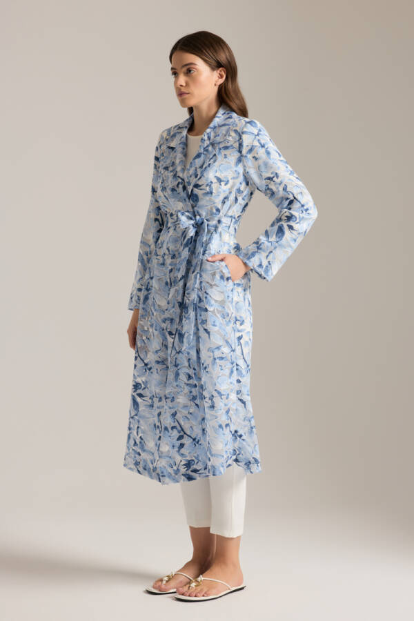 Lacivert Yakma Organze Kumaştan Transparan Trençkot - 3