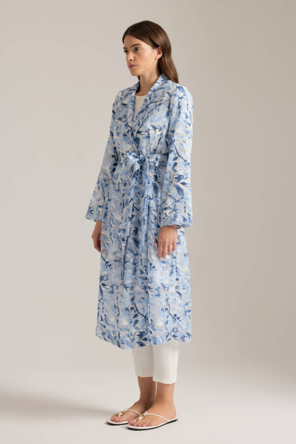 Lacivert Yakma Organze Kumaştan Transparan Trençkot - 4