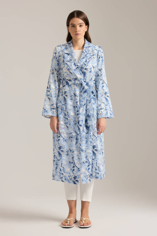 Lacivert Yakma Organze Kumaştan Transparan Trençkot - Aker (1)