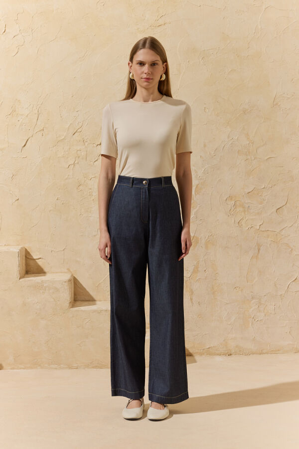 Lacivert Yıkamalı Boru Pantolon - Aker (1)