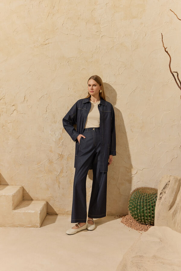 Lacivert Yıkamalı Boru Pantolon - Aker