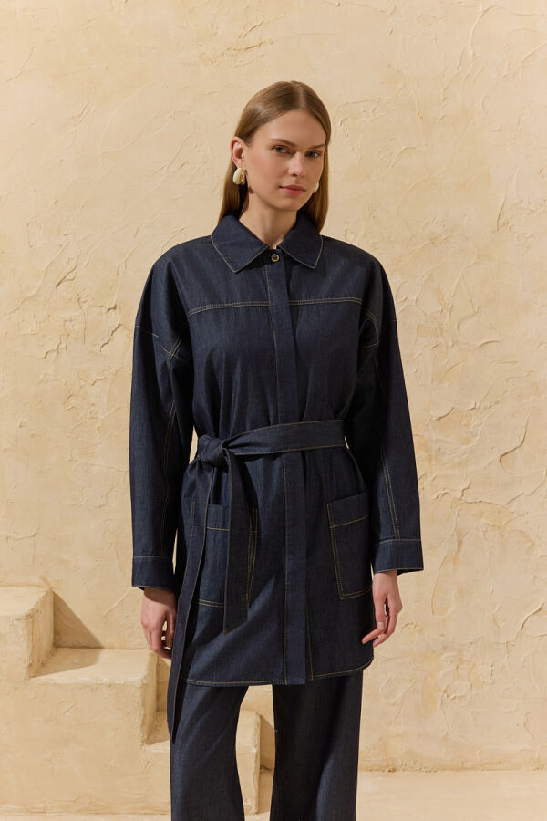 Lacivert Yıkamalı Denim Tunik - Aker (1)