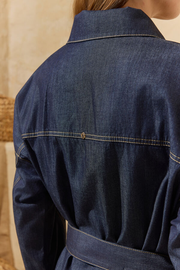 Lacivert Yıkamalı Denim Tunik - 6