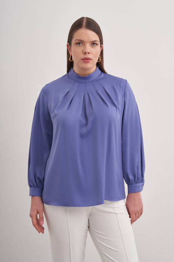 Lavanta Pili Detaylı Dik Yakalı Bluz - Aker