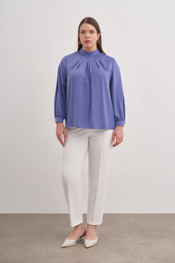 Lavanta Pili Detaylı Dik Yakalı Bluz - Aker (1)