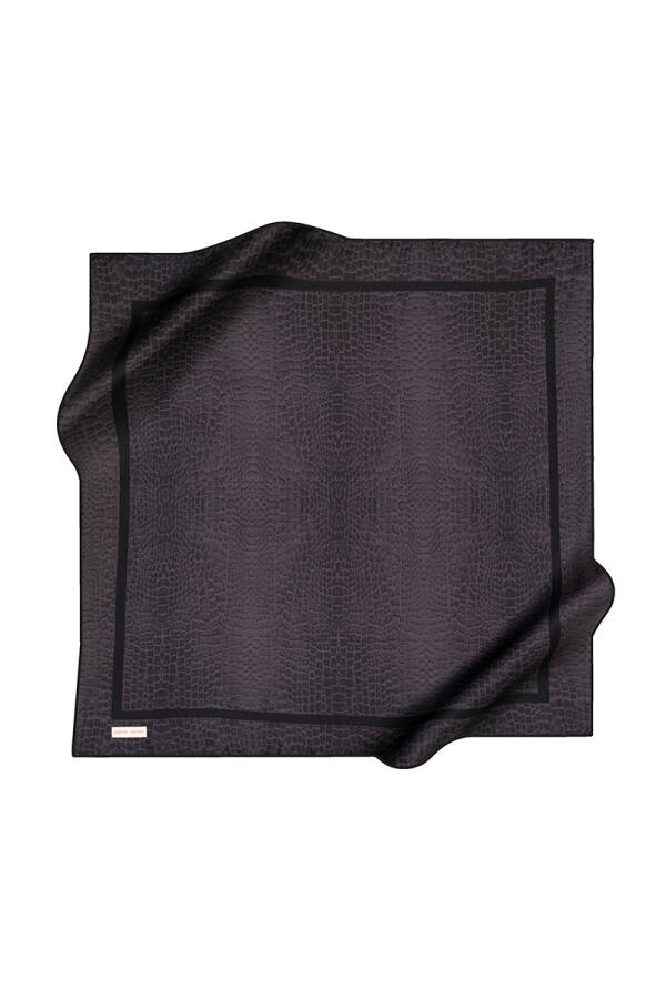 Siyah 90X90 İpek Krep Saten Eşarp - 1