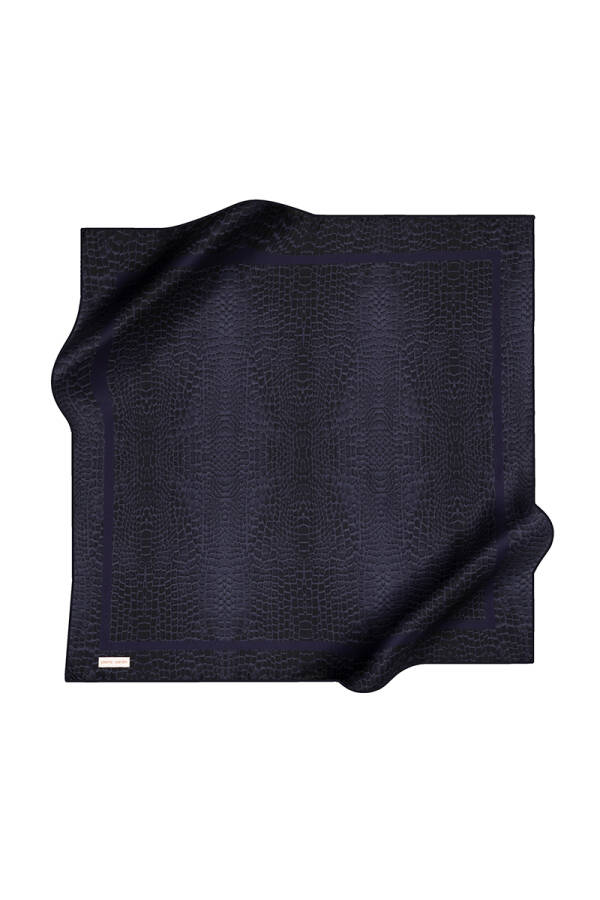 Lacivert 90X90 İpek Krep Saten Eşarp - 1