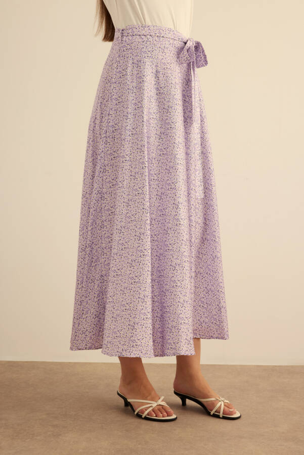 Lila Çıtır Çiçek Desen Kloş Etek - 5