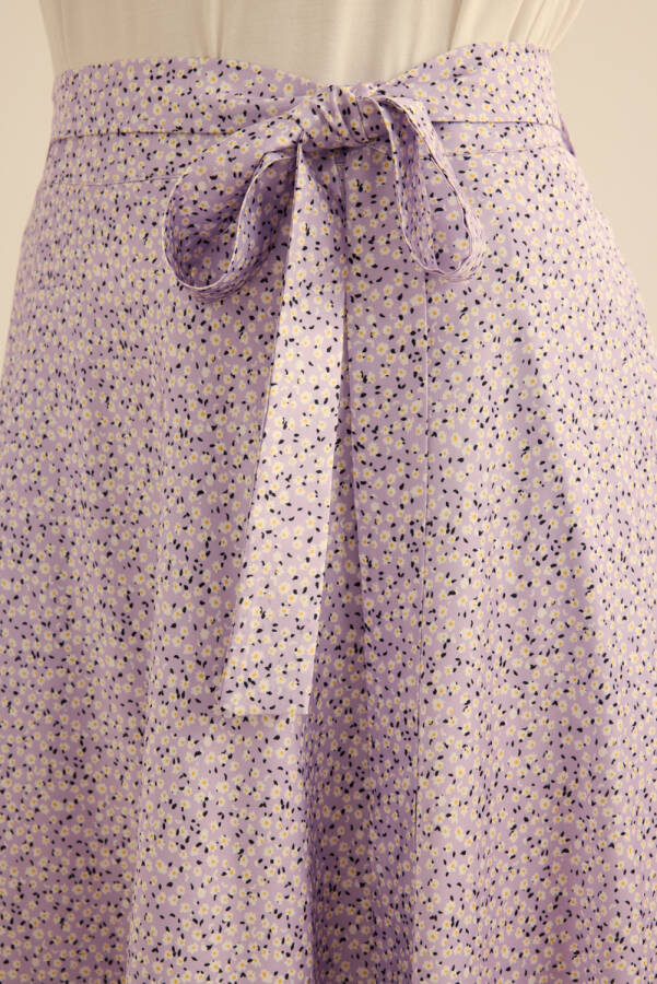 Lila Çıtır Çiçek Desen Kloş Etek - 6